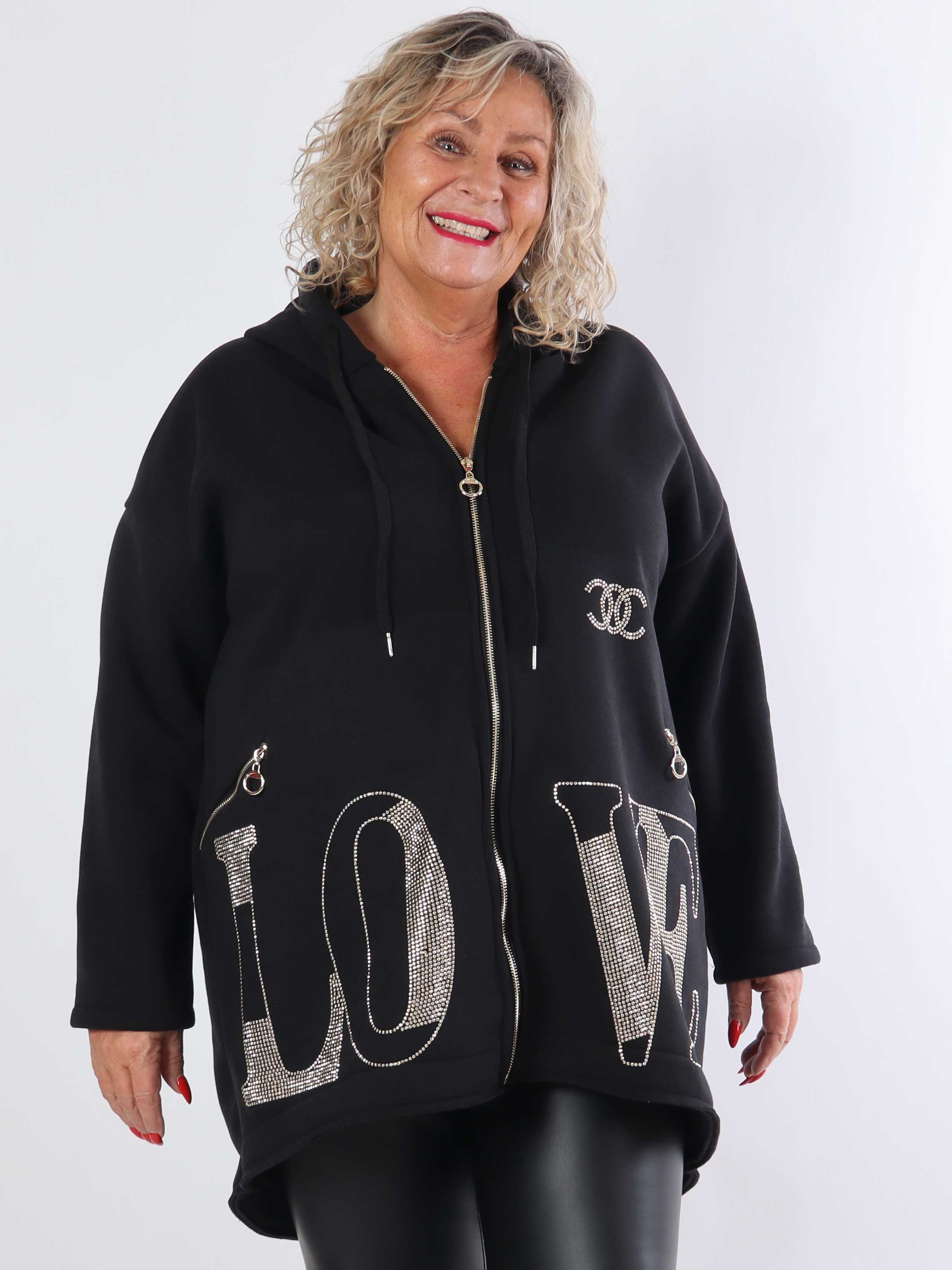 Adea - Blød plus size hoodie med lynlås og similisten